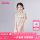 笛莎（DEESHA）童裝兒童女童連衣裙2025夏季新款中大童新中式印花泡泡棉布旗袍裙 黃印花 165