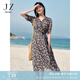 玖姿·安娜蔻假日碎花一片式腰部褶皺收腰雪紡連衣裙女2025夏季新款 花咖啡 XL