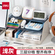 得力（deli）桌面文件架塑料文件框辦公收納架加厚多層文件夾架收納盒書架文件辦公室書立檔案架辦公用品架子 【文件盤】高顏值三層文件盤-淺灰