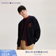 TOMMY HILFIGER男女情侶混紡刺繡寬松鑲邊V領(lǐng)紅色開衫外套毛衣34196 藏青色DW5 L （推薦：150-165斤）