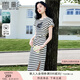 香影條紋t恤連衣裙女2025夏季新款重工亮片字母顯瘦開叉休閑裙子 米色 M