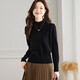 奢汐（Srcr）短款木耳邊純羊毛衫女高腰內搭打底衫秋冬款洋氣小個(gè)子針織毛衣
