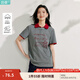 茵曼（INMAN）純棉字母刺繡女裝圓領(lǐng)短袖T恤百搭寬松休閑2025夏季新款上衣 深花灰 XL