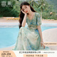 香影海邊度假暈染連衣裙女2025夏季新款民族風(fēng)波西米亞v領(lǐng)雪紡裙 綠花 連衣裙  L 165/88A/110-125斤