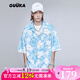 古由卡（GUUKA）潮牌襯衫男士短袖夏季男裝襯衣外套2025新款半截袖情侶裝寬松青年 淺藍 L