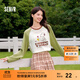森馬（Semir）史努比印花長(cháng)袖t恤女中長(cháng)款插肩袖撞色內搭2024秋新款寬松上衣 綠白色調00341 M 160/84A