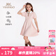 英氏（YEEHOO）女童連衣裙兒童裙子夏季裝時尚淑女學(xué)院風(fēng)半袖公主裙新款中小童裝 珍寶樂園淡粉 【5A抗菌】 150 cm 【順豐包郵&極速達】