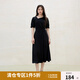 獨束大碼女裝氣質(zhì)收腰顯瘦黑色抽褶連衣裙赫本風(fēng)2025夏裝新款長裙 靜謐黑（梨型） XL （尺碼：3）
