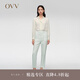 OVV2024春夏新款女裝簡約舒適精紡羊毛經典職場通勤西褲 淺綠（凈色）14 XXL