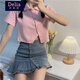 矜持范時(shí)尚套裝女夏季牛仔半身裙兩洋氣粉色短袖上衣可愛學(xué)院風(fēng)套裝 套裝【1568百褶裙+1221上衣】 S