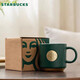 星巴克杯子墨綠色條紋340ml女神銘牌馬克杯陶瓷辦公咖啡杯禮盒伴手禮 墨綠條紋杯原盒裝