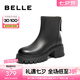 百麗（Belle）七夕禮物簡約舒適彈力靴女百搭短筒靴B2237DD4 黑色 36 (230mm)