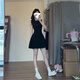 GARNUO綠色連衣裙女夏季2025新款法式小個(gè)子高級感無(wú)袖裙子收腰顯瘦短裙 黑色 S 【80-100斤】