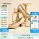 NINE WEST/玖熙高跟鞋粗跟新款真皮通勤方頭金屬扣女士單鞋 杏色 37