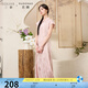 三彩大碼女裝2025夏季新款新中式立領(lǐng)連衣裙提花修身改良旗袍胖MM 淺粉花卉 M 160/88B