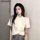 盛妙慈新中式改良版旗袍短款上衣夏季女裝2023年新款不規則法式短袖襯衫 白色 L_[建議100-110]