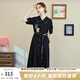 兩三事梵高文藝 美學(xué)漣漪 2025夏季新款印花貼布繡綁帶翻領(lǐng)連衣裙 黑色 M