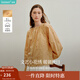茵曼（INMAN）2025秋冬女裝新款100棉復古綁帶刺繡襯衫休閑蝙蝠袖襯衣上衣 秋日黃 L