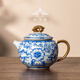 四方亭青花汝窯纏枝茶壺景德鎮高檔中式泡茶壺家用汝瓷開(kāi)片可養功夫茶具 汝窯纏枝青花茶壺-仿古(送茶杯) 201mL(含)-300mL(含)
