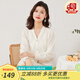 金菊含桑蠶絲春季新款純色V領(lǐng)釘珠針織提花開衫長袖上衣女式針織衫 白色 F(165/88A)