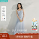 茵曼（INMAN）章若楠同款歐若風(fēng)法式吊帶連衣裙2025夏季新品女裝淡鵝黃色裙子 藍色 (方領(lǐng)) S