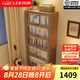 樂系（LEXI）實(shí)木書柜落地置物柜客廳書架帶玻璃門收納柜 半透明胡桃色-5層80CM-環(huán)保實(shí)木