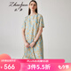 兆君2024春夏真絲新款時(shí)尚復(fù)古印花連衣裙女短袖桑蠶絲裙子 藍(lán)色印花 2XL