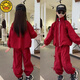 G.duck女童套裝秋裝新款洋氣中大童女孩沖鋒衣工裝外套運動(dòng)休閑褲兩件套 紅色兩件套 170 建議身高160-165cm  14-15歲