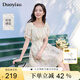 朵以（Duoyi）2025夏季新款度假風(fēng)法式復(fù)古繡花印花碎花刺繡圓領(lǐng)珠子連衣裙 杏底粉花 S
