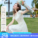 百圖betu女裝2025夏季新款連衣裙抽褶泡泡袖國風(fēng)印花收腰裙子2503T91 米白 M