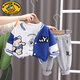 G.DUCKKIDS男童秋裝三件套洋氣兒童衣服新款帥氣嬰兒韓版潮寶寶春秋套裝 藍色 MY毛巾繡棒球服三件套 90 建議身高80-90cm1歲半-2歲左右