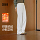 森馬（Semir）休閑褲女冬發(fā)熱抑菌抓絨抽繩衛褲分割寬松2025新款百搭闊腿褲 奶白10536 M