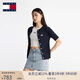TOMMY JEANS【張?jiān)⑼睢?5新款春夏女裝圓領(lǐng)麻花短袖針織開衫