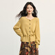熙世界（sllsky）奶黃色秋季穿搭針織開(kāi)衫慵懶風(fēng)抽繩收腰軟糯圓領(lǐng)毛衣外套 麥芽黃 L