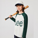 LeeKids童裝時(shí)尚復古柔軟舒適摩登圓領(lǐng)長(cháng)袖插肩袖T恤 墨綠色 165