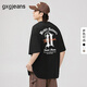 gxgjeans男裝 后背字母印花美式休閑寬松圓領(lǐng)短袖T恤男 25夏新款 黑色 L (175)