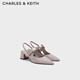 CHARLES&KEITH25秋季新品亮鉆方扣尖頭粗跟涼鞋單鞋七夕禮物CK1-61720231 紫紅色Mauve 35 （225）