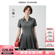 VEGA CHANG大碼女裝連衣裙A字翻領(lǐng)學(xué)院風(fēng)短裙女新款夏季收腰胖mm百褶裙 時(shí)空灰 2XL