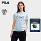 FILA 斐樂(lè)官方女子針織短袖衫2025夏新款時(shí)尚休閑簡(jiǎn)約基礎(chǔ)圓領(lǐng)T恤 琉璃草藍(lán)-LB M 165/84A/M