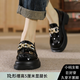 小碼女鞋313233樂(lè )福鞋女新款厚底鞋女英倫風(fēng)小皮鞋黑色單鞋34碼 黑色【增高5cm】 33