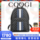 COOGI雙肩包商務(wù)通勤背包老花條紋百搭合成革拼牛皮革放ipad電腦書(shū)包 黑灰色