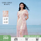 秋水伊人國風(fēng)復(fù)古優(yōu)雅連衣裙2025年夏季新款女雪紡印花飛飛袖長裙 粉紅 M