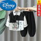 迪士尼（Disney）漢服男童新中式套裝春秋夏款兒童國風(fēng)唐裝襯衫男寶寶古風(fēng)薄款襯衣 黑色新中式拼接春秋款 140