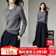 晚白【新品】2025秋冬款翻領(lǐng)修身保暖毛衣百搭時(shí)尚休閑套頭針織衫女 灰色 L