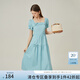 范思藍(lán)恩法式甜美方領(lǐng)蝴蝶結(jié)連衣裙2024夏裝新款100%棉高腰裙子女 甜品藍(lán) S