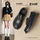 ZHR單鞋女休閑系帶小皮鞋厚軟底通勤樂(lè )福鞋英倫百搭女鞋AH705黑色38