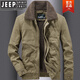 JEEP SPIRIT工裝外套男冬季加絨加厚保暖上衣服羊羔絨寬松潮流棉服飛行員夾克 卡其 M