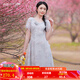 煙花燙小個(gè)子國(guó)風(fēng)氣質(zhì)連衣裙女2025夏裝新品復(fù)古文藝印花裙子SD 風(fēng)幻 淺灰 L