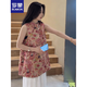 羅蒙（ROMON）新中式無袖盤口印花襯衫女2025新款時尚復(fù)古氣質(zhì)減齡顯瘦襯衣上衣 粉色  L 115-130斤