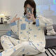春秋款月子服產(chǎn)婦哺乳夏季薄款產(chǎn)后吸汗孕婦睡衣喂奶衣住院兩件套 321翻領(lǐng)藍(lán)蝴蝶 L(95-120斤)